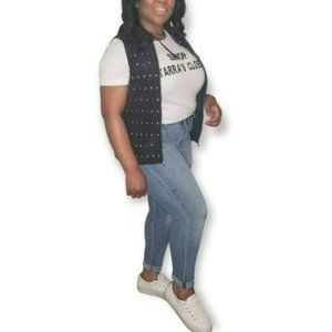 Chico's Collection Black Sequin Zip Vest Sz 1 (M)